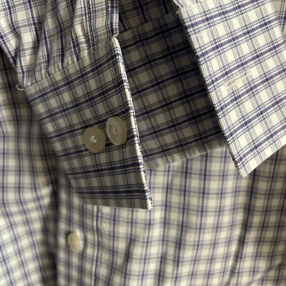 Michael Kors Button‎ Front Shirt L 16 34 35 Long Sleeve Purple Plaid 100% Cotton - Picture 4 of 6